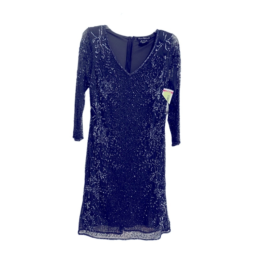 Pisarro Nights Charcoal beaded sequin cocktail dress Size 10